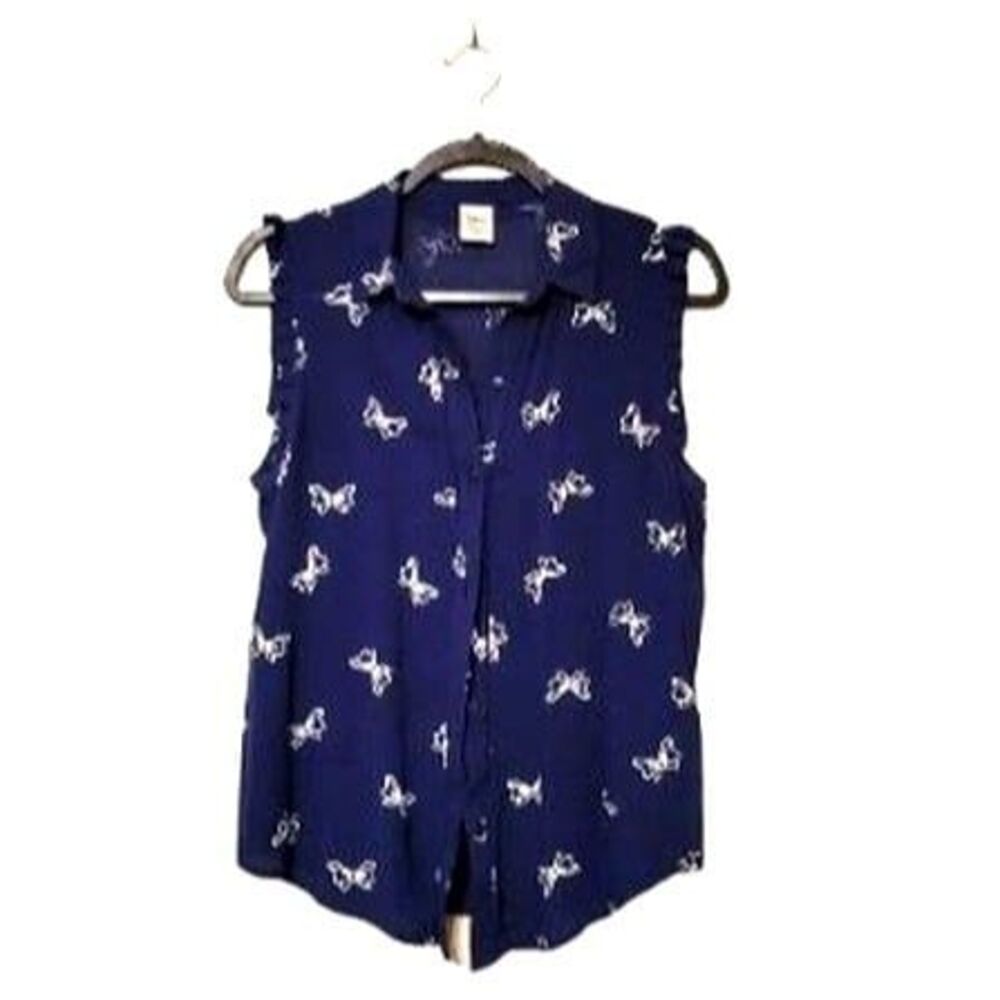 Disney LC Womens  Blouse Blue S Minnie Mouse  All Over Bow Print Button Up